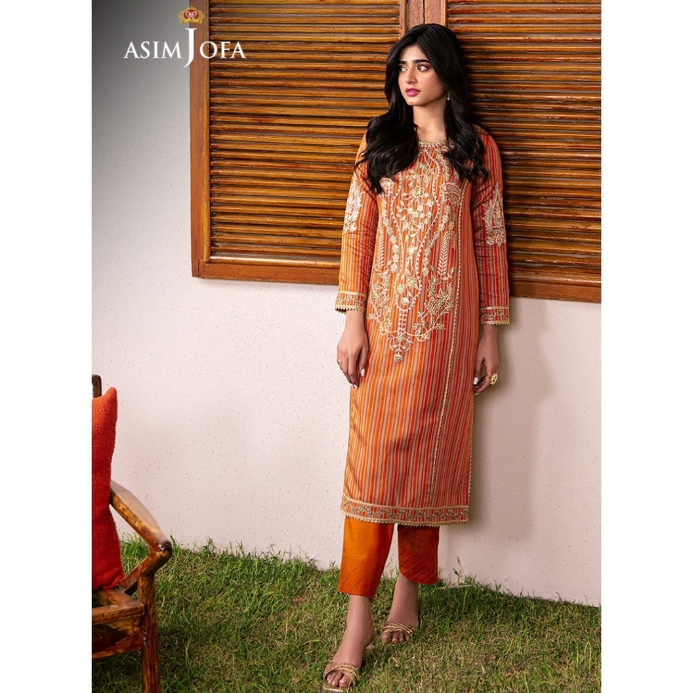 Asim Jofa Women's Pakistani 2-Piece Embroidered Yarn Dyed Kantha, Medium